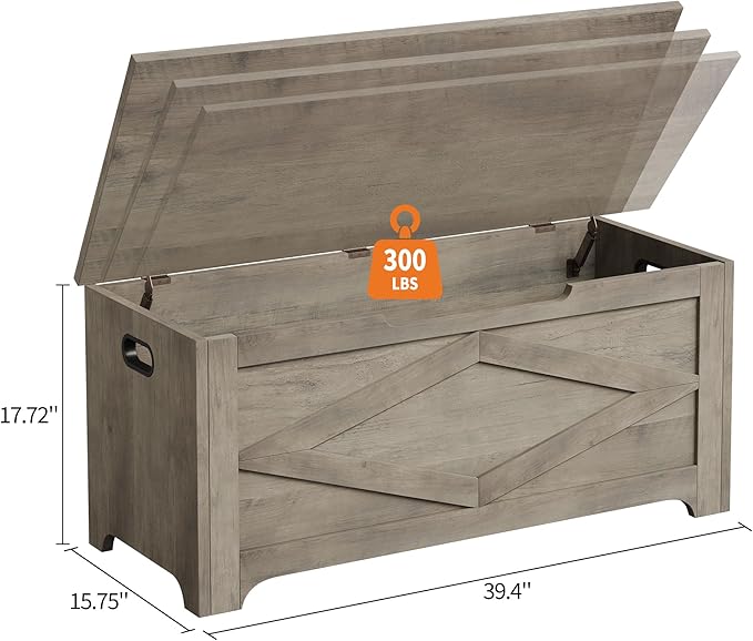 GarveeHome 39.4" Storage Chest, Wooden Storage Bench with Safety Hinges, Easy Assembly, Large Toy Chest for Entryway, Living Room, Bedroom