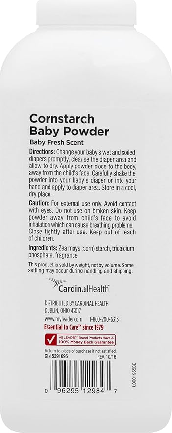 LEADER Cornstarch Baby Powder, Naturally Derived Cornstarch Aloe & Vitamin E, Hypoallergenic, Leaves Skin Silky, Soft and Smooth, Baby Fresh Scent, 15 Ounce