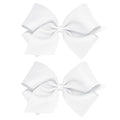 Wee Ones Girls 2 Pack Grosgrain Hair Bows with Plain Wrap Centre on a Wee Stay No Slip Clip, King, White
