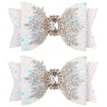 Christmas Snowflake Hair Bow Clips – Glitter White Snowflake Bow Hairpins for Women Girls Holiday Rhinestone Alligator Clips, Xmas Hair Accessories, Festive Holiday Bows Barrette Christmas Gift 2pcs
