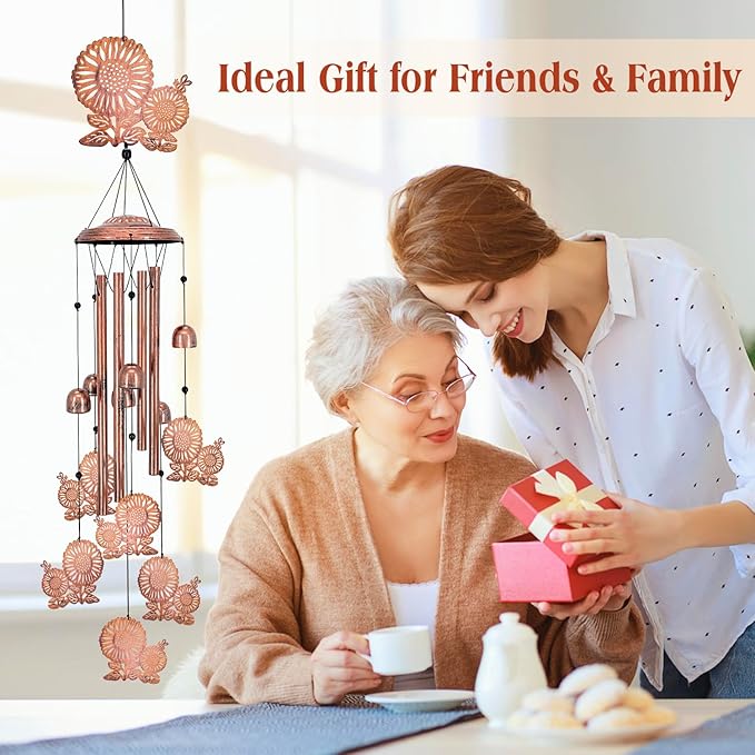 Sunflower Wind Chimes Outdoor Sunflower Gifts for Women Mom Men Dad Unique Birthday Gifts Metal Flower WindChimes for Outside/Indoors, Patio, Lawn, Yard, Home Decor, Outdoor Decor, Garden Decoration