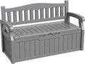 Greesum 80 Gallon Storage Bench Outdoor Deck Box with Armrest, Patio Furniture,Lockable, Waterproof and UV Resistant, Suitable for Garden, Pool, Grey
