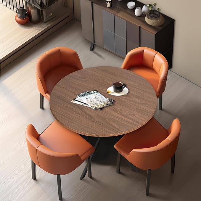 Round Dining Table, 39 Inch Modern Round Walnut Dining Table with Black X Base, Kitchen Leisure Table for 4-5 People Small Space Dining Room, Apartment, Kitchen