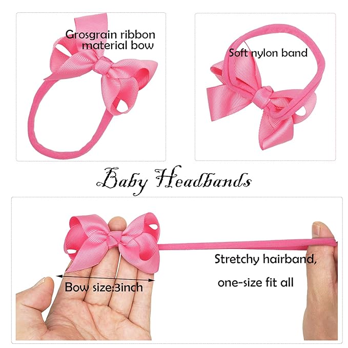 CellElection 25 Colors Baby Girls Headbands 3Inch Grosgrain Ribbon Small Hair Bows Nylon Headbands Soft Stretch Nylon Hairbands Elastics for Newborns Infants Toddlers Kids Children