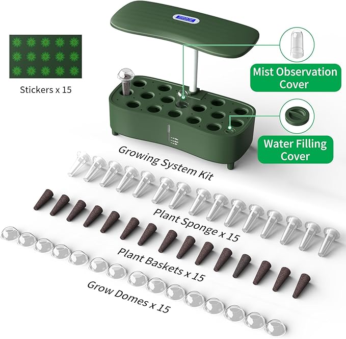 Hydroponics Growing System Kit Indoor: Aeroponics Herb Garden Kit 15 Pods, 3 Grow Modes, 24H Timer Hydroponic Gardening System, Quiet Smart Water Pump Hydroponic Planter For Home Kitchen Office