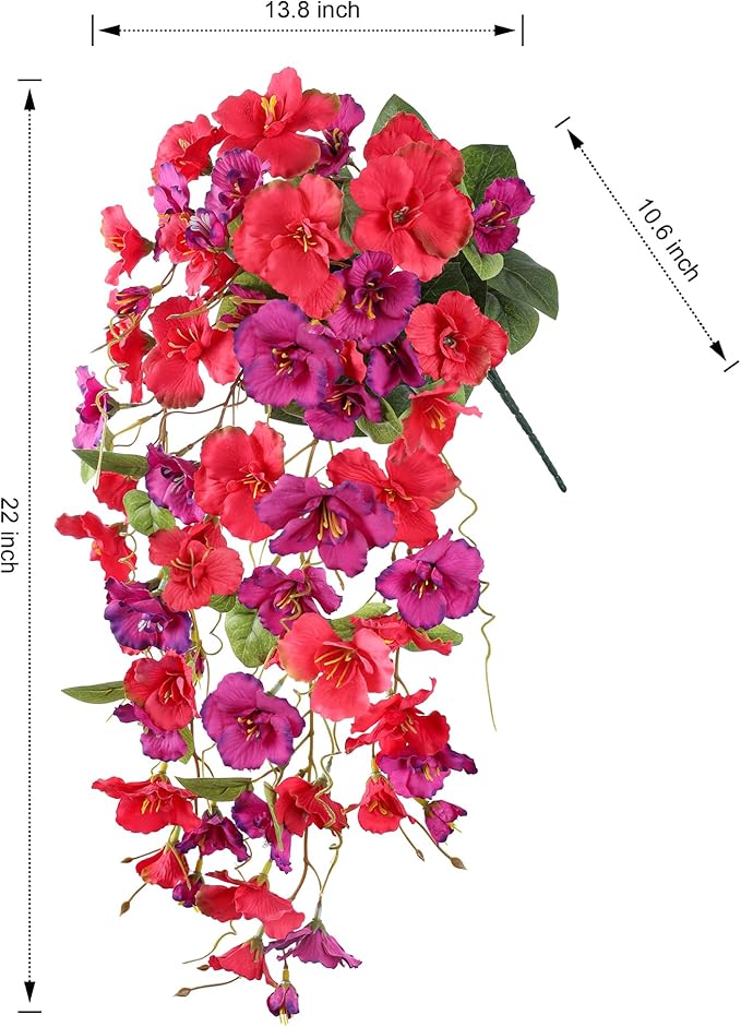 Artificial Hibiscus Fake Hanging Flowers Plants for Outdoors Spring Decoration, 4pcs Faux Silk Outside Hibiscus Long Trailing Vines Realistic UV Resistant for Front Door Planter Porch Patio Yard Urn