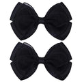 Tiny 3 Inch Organza Double Hair Bow Clips - Lined Boutique Alligator Hairpin for Baby Girls, Toddlers, and Little Teens - Kids Barrettes Set of 2 Small Stylish (Black)