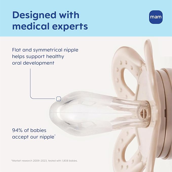 MAM Original Start Baby Pacifiers 0-3 Months, BPA-Free Skin Soft Silicone Nipple, Glows in The Dark, Developed with Medical Experts Specially for Smaller Newborn Mouths, 2 Pk with Sterilizer Case