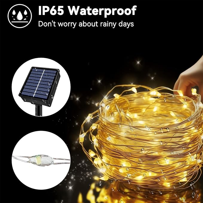 Solar String Lights Outdoor Waterproof 2 Pack Total 66ft 200LED 8 Modes Twinkle Lights Solar Fairy Lights for Patio, Garden Yard Party Wedding Tree Christmas Halloween Decoration, Warm White