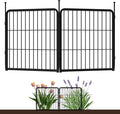 SunsGrove Garden Fence 24 in(H) x 3.7 ft(L) 2 Panels, Heavy Duty Metal Animal Barrier Fence for Dogs, Easy No-Dig Setup, Decorative Dog Fences, Black