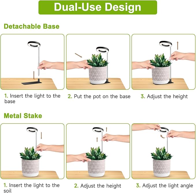 Kullinss Grow Light, 48 LEDs Full Spectrum Plant Lights for Indoor Growing, Halo Plant Light with 3/9/12H Timer, 3 Color Modes, 10 Brightness, Height Adjustable Grow Lamp for Small Plants (2 Pack)