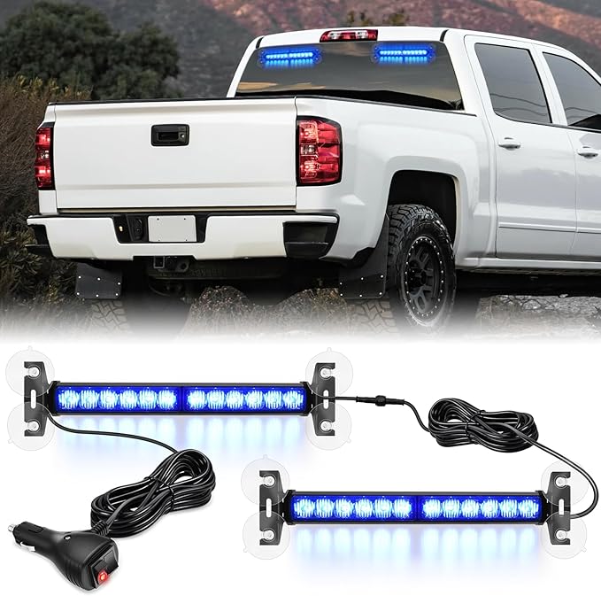 Nilight 24LED Emergency Strobe Traffic Advisor Light Bar 2 in 1 Blue Dash Warning Safety Flashing Lights Front/Rear Windshield Construction Lights for Trucks Cars Plow Police Firefighter Vehicles