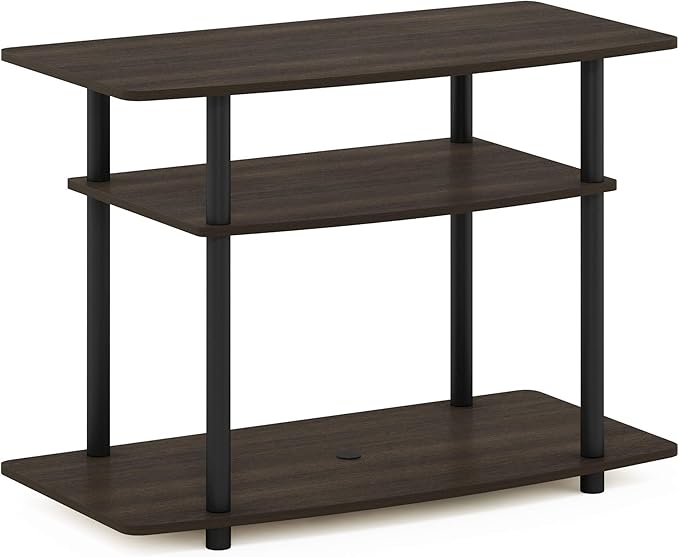 Furinno Turn-N-Tube No Tools 3-Tier Entertainment Center TV Stand for TV up to 32 Inch, Plastic Round Tubes, Dark Brown/Black