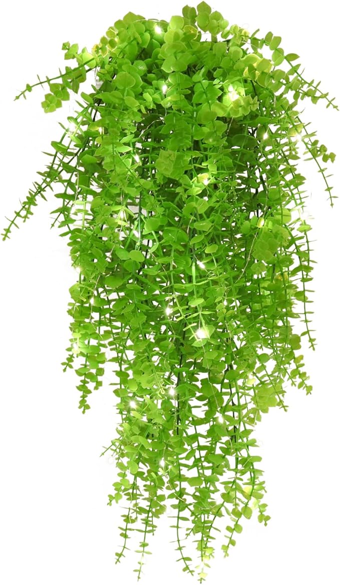 Artificial Hanging Plants Wall Decoration Faux Hanging Plants Indoor Fake Money Plants Hanging Plants Fake Plastic Plants for Indoor Bedroom Wall Home Garden Wedding Party Decorations(Light Green)