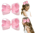 DEEKA 2 PCS 6" Big Hand-made Grosgrain Ribbon Solid Color Hair Bows Alligator Clips Hair Accessories for Little Teen Toddler Girls Kids Set of 2 -Light Pink