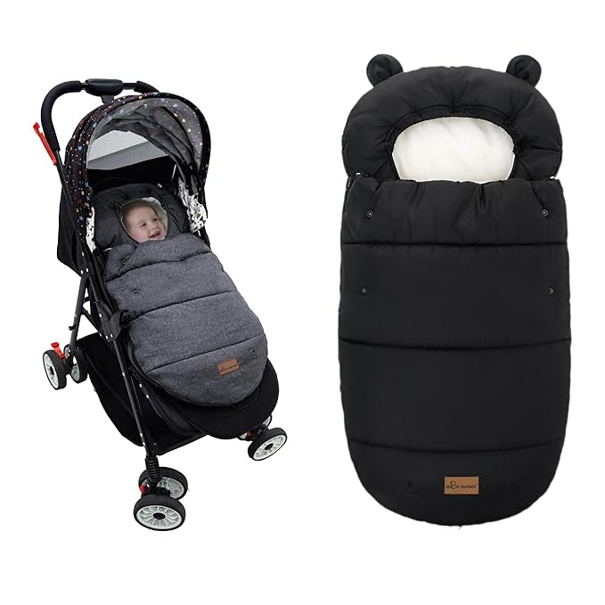 Universal Footmuff for Stroller, Baby Bunting Bags, Winter Windproof Warm Pram Footmuffs, Water Resistant Sleeping Bag with Hood for Strollers, Pushchairs, Prams, Car Seat, 35.4"*20.5"(Pure Black)