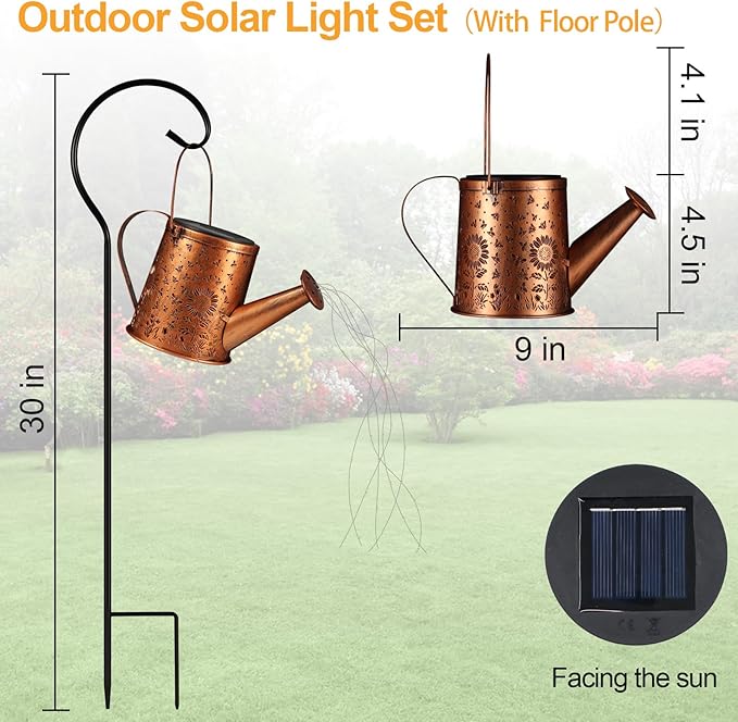 Solar Watering Can Light, Solar Powered Hanging Lantern Landscape Lights, Decorative Garden for Yard Waterproof Garden Decor, Gifts for Mom, Grandma（Sunflower + Bee）