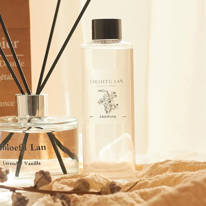 Chloefu LAN Jasmine Reéd Diffuser Refill Natural Essential Jasmine Oil 200ml/6.76 fl oz, Home & Office Decor Aromatherapy Diffuser Oil Gift Set
