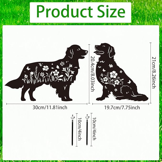 Golden Retriever Metal Garden Stakes Yard Decor, 2PCS Black Dog Silhouette Statues Garden Decorative Gifts for Yard Art, Patio, Outside, Lawn Ornaments, Backyard, Christmas