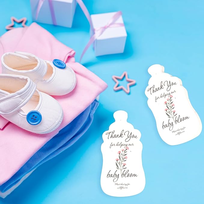Baby Bottle Shaped Seed Paper – 15Pcs Pink Baby Shower Favors for Guests with Wildflower Seeds, Writable & Plantable, Gender Reveal, Birthday Gifts for Guest