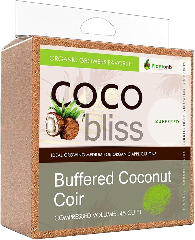 Buffered Coco Bliss (10lbs) - 100% Buffered Organic Coco Coir for Plants & Gardening - Cocopeat for Garden Soil, Seed Starter Soil, & Mulch - Organic Coconut Coir Brick - Coconut Fiber Potting Mix