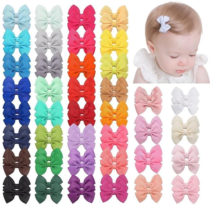 80Pcs Hair bow Clips 2Inch Mini Hair Clips for Baby Fine Hair Grosgrain Ribbon Bows Metal Alligator Clips Non-slip Baby Hair Clips for Baby Girls Infants Toddlers 40 Colors in Pairs