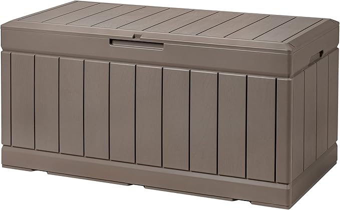Devoko 85 Gallon Deck Box Lockable Resin Outdoor Storage Box waterproof Outdoor Container for Patio Furniture Cushions, Pillow (Light Brown)