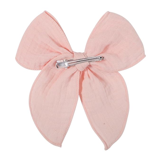 5.5 Inch Sky Blue Fable Hair Bow: Handmade Linen Cotton Hair Clip for Girls - 1 PCS