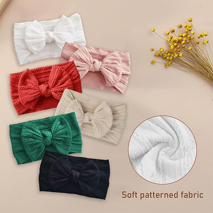 6PCS Baby Headbands, Girls Headbands with Bows, Soft Stretchy Nylon Hair Bands Hair Accessories for Newborn Infant Toddler