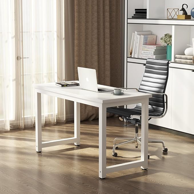 Tribesigns Modern Simple Computer Desk, 47 inch Office Desk Computer Table, Study Writing Study Desk for Home Office, White