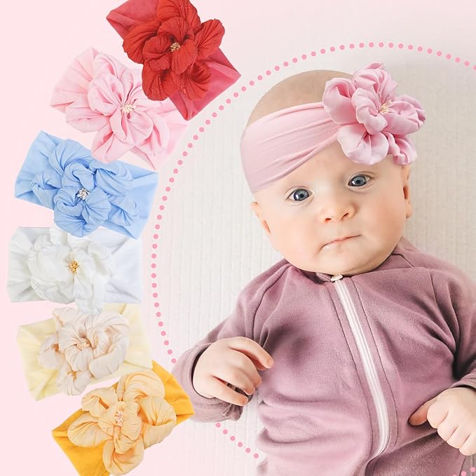 Baby Girls Nylon Headband and Bow Big Flower Headbands Fashion Hair Accessories for Newborns Infants Yellow