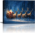 Vintage Santa's Sleigh Christmas Canvas Wall Art - Festive Winter Journey Framed Print for Bedroom Decor, Rustic Christmas Wall Art with Wood Frame, Ideal Christmas Gifts & Cozy Holiday Decorations