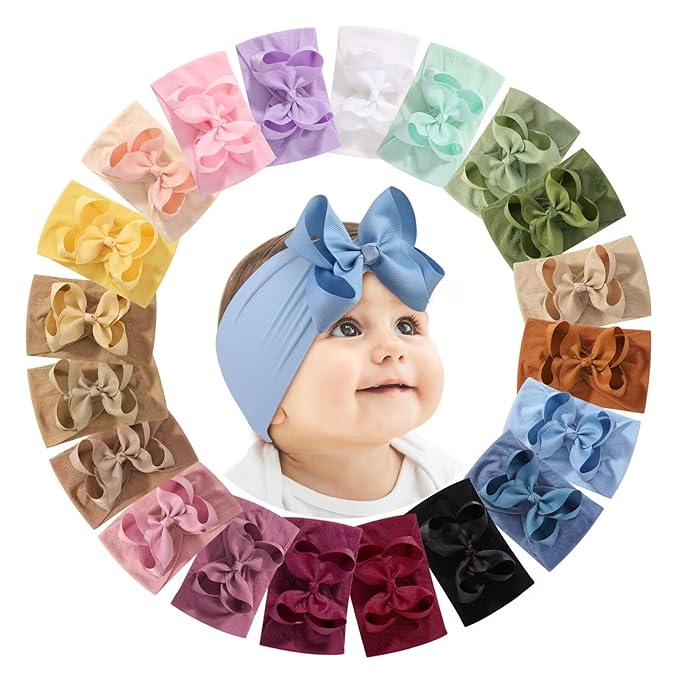 doboi 4 Inch 20pcs Baby Headbands Baby Girl Hair Bows Infant Newborn Toddler Baby Bows and Nylon Headbands Bows for Baby Girls Hair Accessories