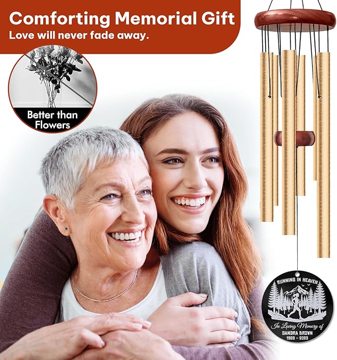 Personalized Running in Heaven Runner Memorial Wind Chimes for Outdoors – Custom Name & Years Remembrance Gift – Memory Chimes for Loss Loved Ones – Sympathy Gifts for Loss & Outdoor Memorial Tribute