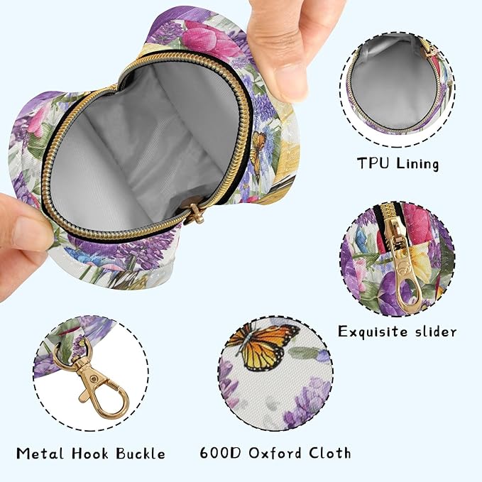 Pacifier Holder with Clip Pacifier Case for Diaper Bag Round Baby Pacifier Pouch Box Bag Portable Tulips Lavenders Purple Butterfly
