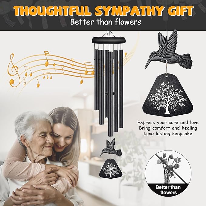 Sympathy Wind Chimes for Outside Deep Tone, Memorial Wind Chimes for Loss of Loved One Prime, Bereavement Condolence Remembrance Funeral Gifts for Grieving Friends Loss of Mother Father