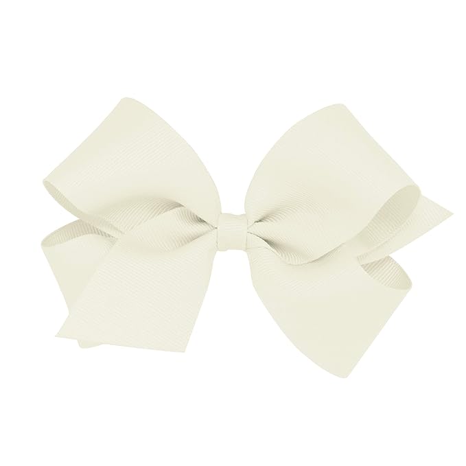 Wee Ones Girls' Classic Grosgrain Hair Bows with Plain Wrap Center, No-Slip Hair Clip, Handmade, Antique White, Medium
