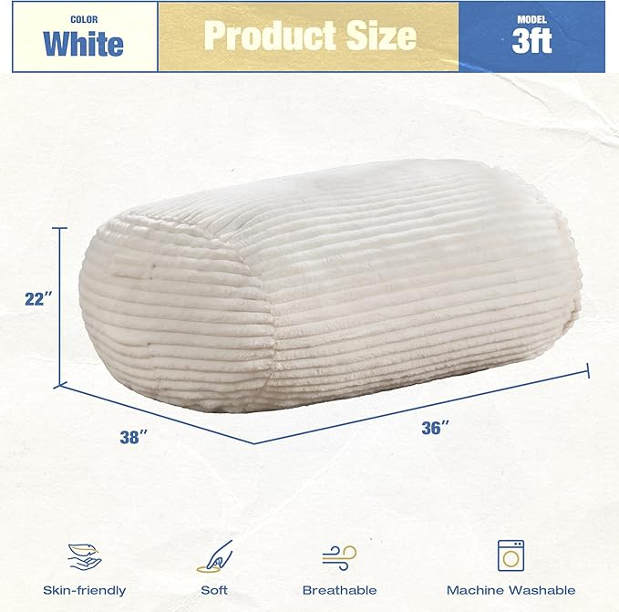 Hobestluk 3FT Bean Bag Chairs Adult Bean Bag with Portable Handle Comfy Large Bean Bag Chair with Removable Cover for Living Room Bedroom or Reading Nook (Stripe White, 3FT)