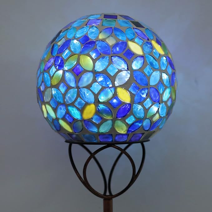 Solar Lights Outdoor Decorative, Solar Gazing Ball Mosaic Garden Stakes Decorative Waterproof Outdoor Lights for Pathway Yard Lawn Decoration (Blue)