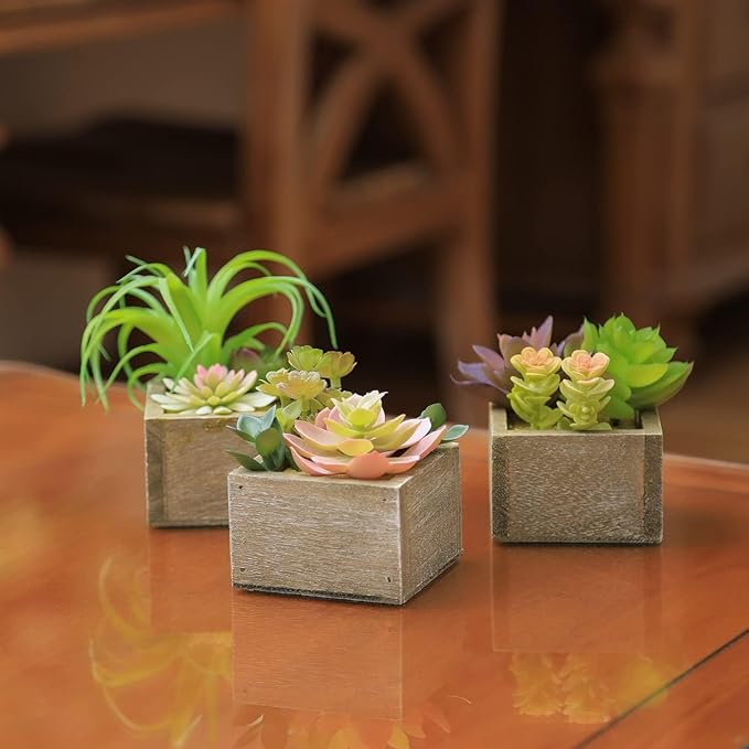 Mingfuxin Artificial Succulents in Pots, Artificial Plants for Home Decor Indoor, Faux Fake Succulents Desk Plants for Office Bathroom Room Decor, Set of 3