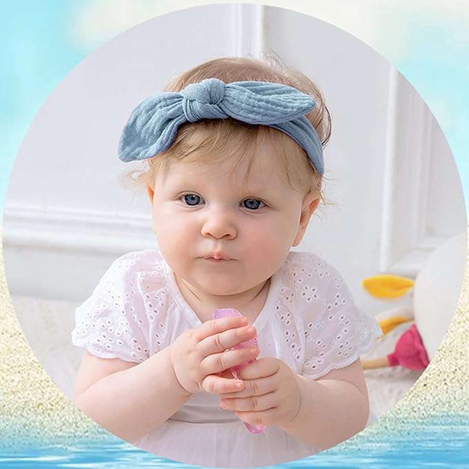 XIMA Headbands for Girls, 8pcs Cotton Rabbit Ears Hairbands for Toddlers Teens Children, Removable Rabbit Ear Bows Kids Hair Accessories