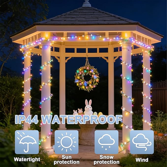 LAMPHOME 66ft Christmas Decorative Mini Lights, 200 LED Green Wire Fairy Starry String Lights Plug in, 16 Lighting Modes for Outdoor Xmas Tree Wedding Party Decoration (White and Multicolor)