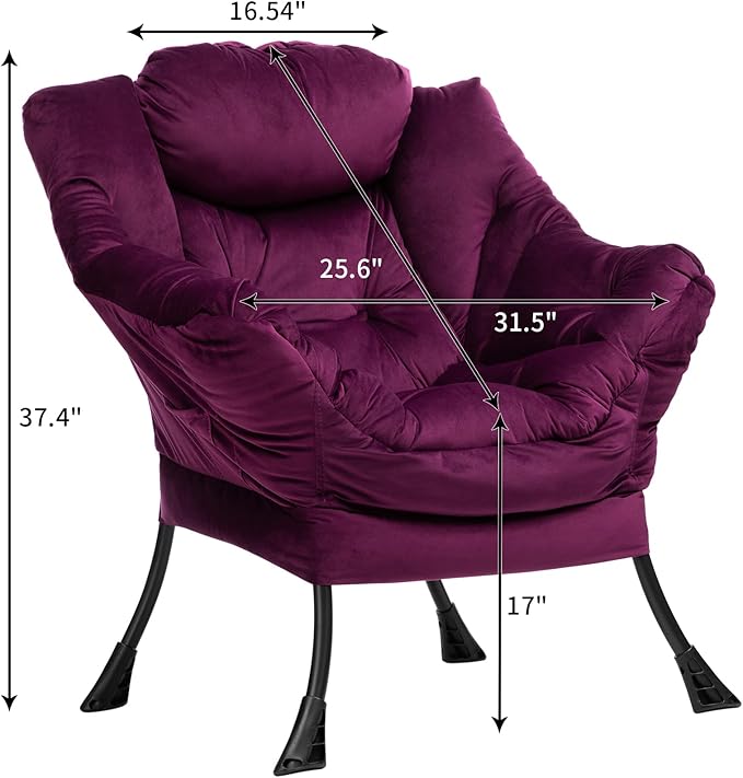 HollyHOME Fabric Large Lazy Chair, Accent Reading Chair, Cozy Lounge Chair with Armrest, Leisure Sofa Chair for Living Room, Bedroom, Dorm, Purple
