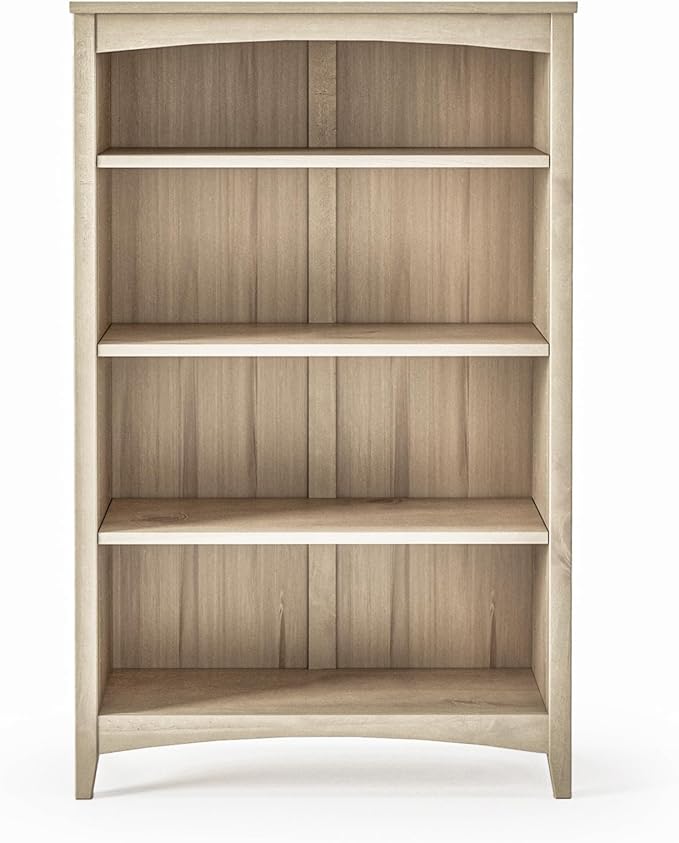 Camaflexi Shaker Style 4 Shelf Bookcase/Solid Wood / 48" High/Adjustable Shelving/Closed Back/Display Bookshelf for Living Room, Bedroom, Home and Office, Light Oak