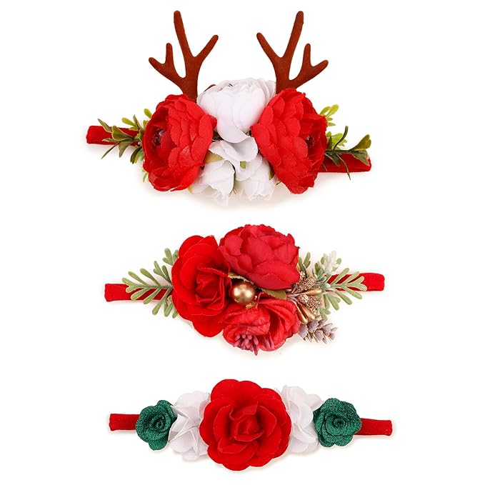 cherrboll 3pcs Baby Girl Headbands Flowers, Super Soft & Stretchy Nylon Floral Hairbands for Newborn Toddler
