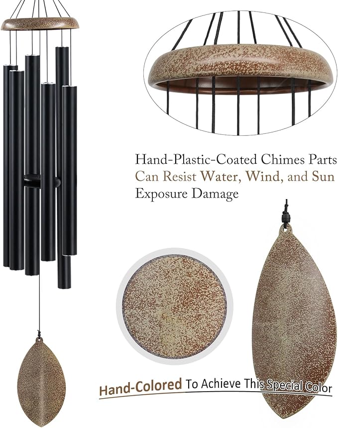 Wind Chimes Outside Deep Tone, 45 in WindChimes Large with 6 Heavy Tubes, Large Deep Tone Wind Chime Outdoor for Garden Hanging Décor,Sympathy Gifts, Black