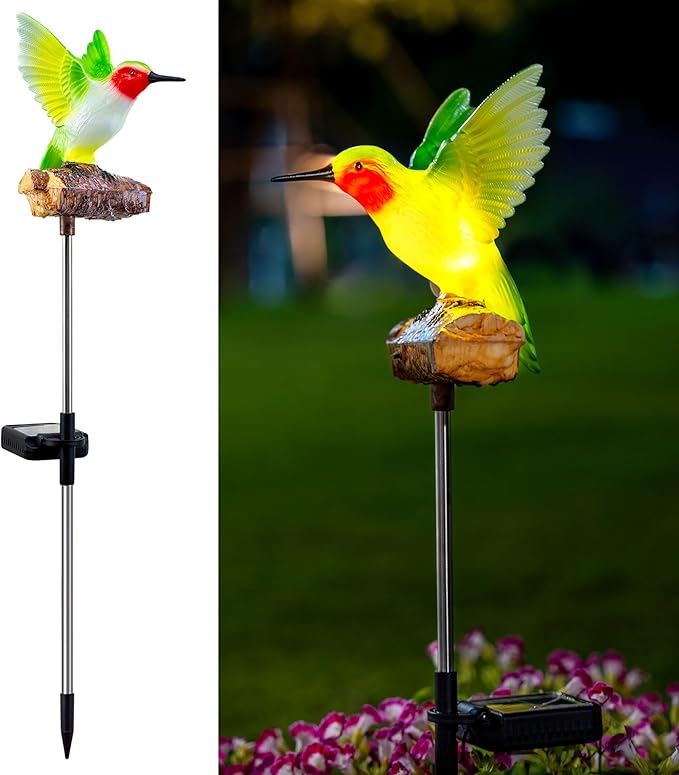 Hummingbird Solar Lights for Outside with Simulated Hummingbird Call and Breathing Light Waterproof Hummingbird Statue for Garden Decorative Lighting, for All Seasons