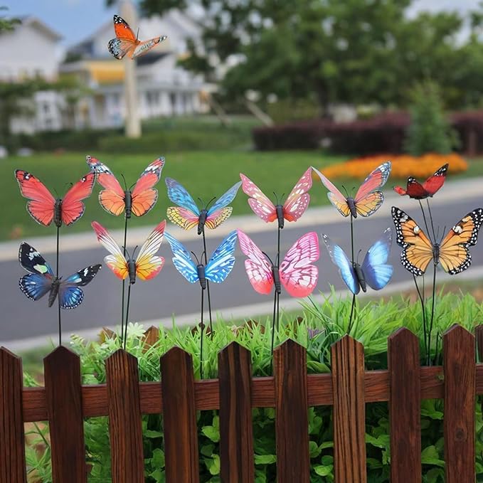 50pcs Glow in The-Dark Butterfly Garden Posts -3.2inch Colorful Butterfly Decorations for Outdoor Gardens, courtyards, Flower beds, Indoor planters, Party Decorations - Waterproof Material
