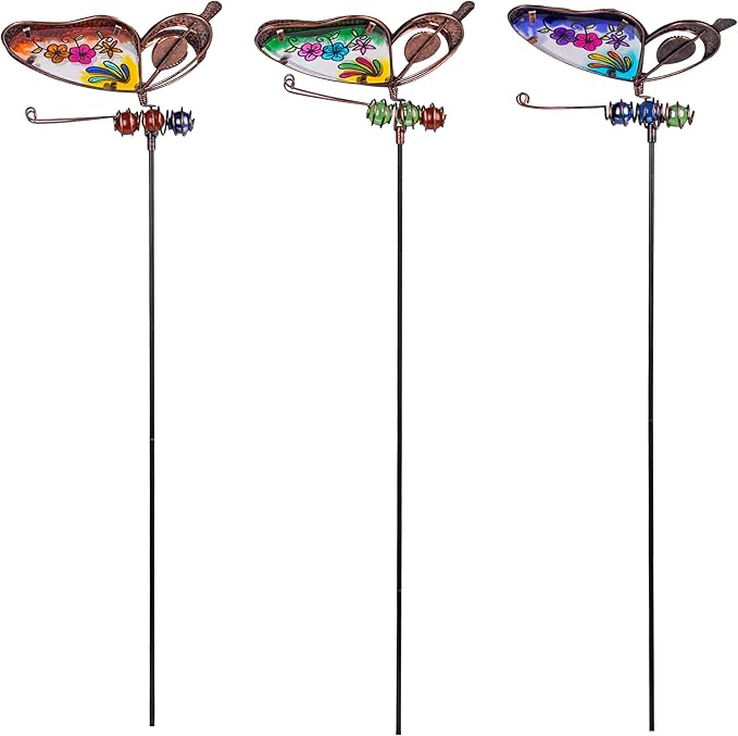 3 Pack Butterfly Decorative Garden Stakes,Outdoor Decorations Metal Yard Art Garden Stakes for Patio Yard Porch Decor