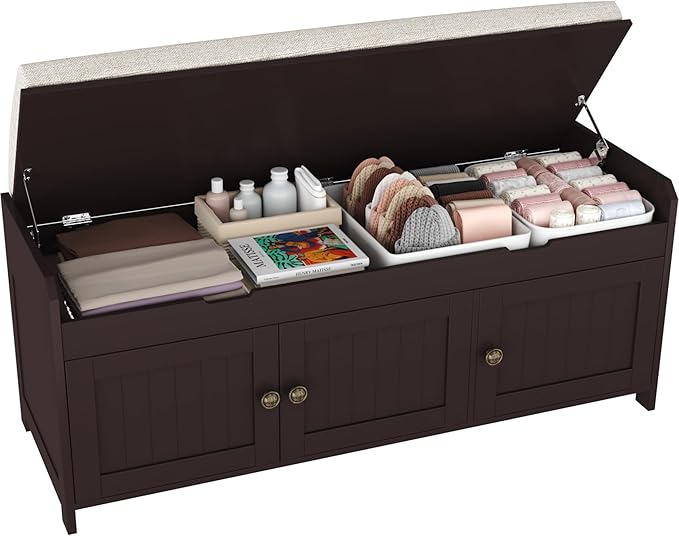 HOMEFORT 41.3" Shoe Bench with Lift Top Storage, Entryway Bench with Cushioned Seat, Wooden End of Bed Bench, Shoe Cabinet Bench with Hidden Storage Space, for Bedroom, Hallway,Espresso